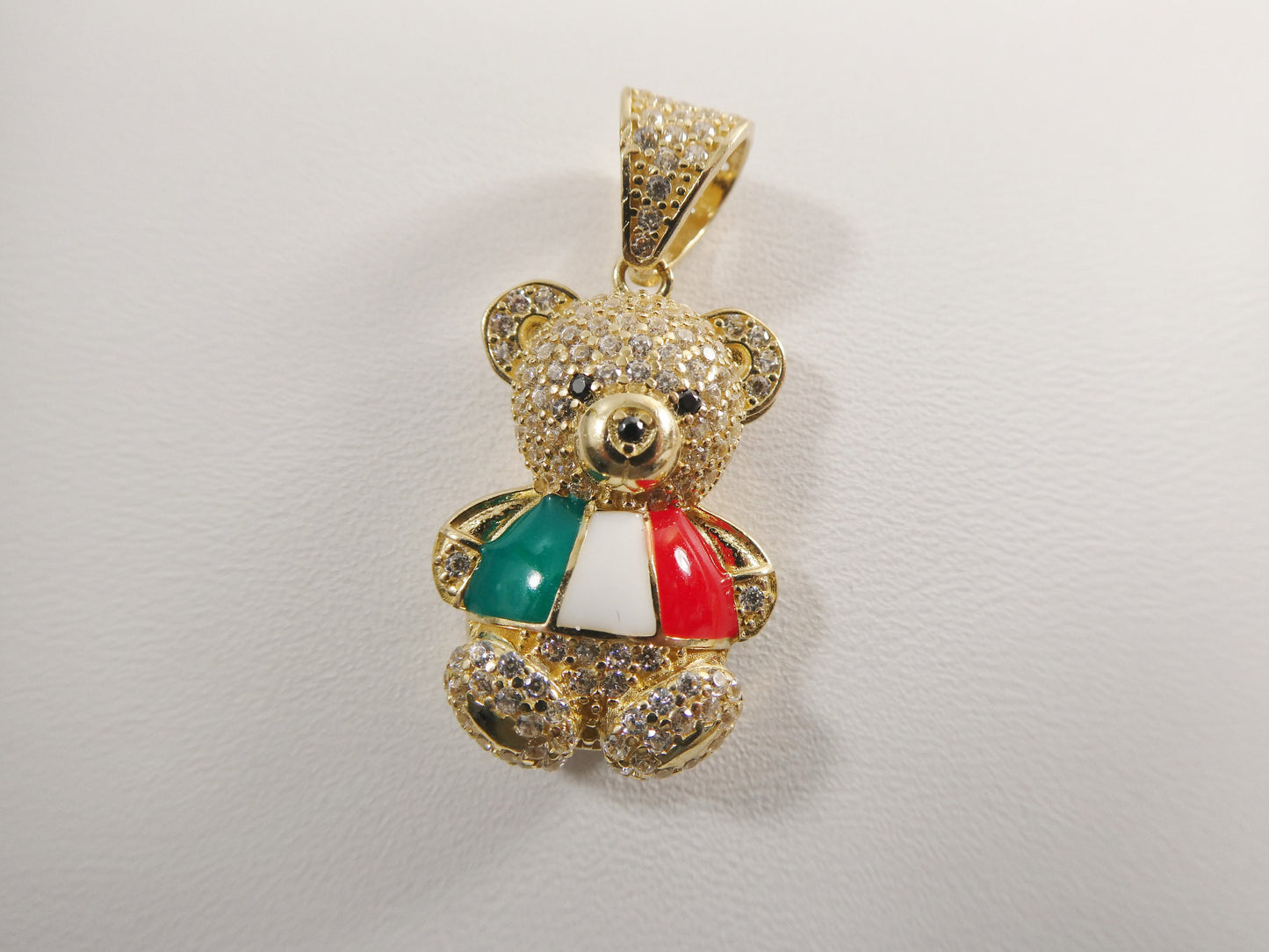 14k real solid yellow gold mexcio flag teddy bear charm pendent