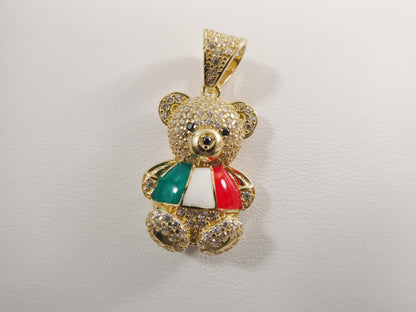 14k Real Solid Yellow Gold Mexcio Flag Teddy Bear Charm Pendent