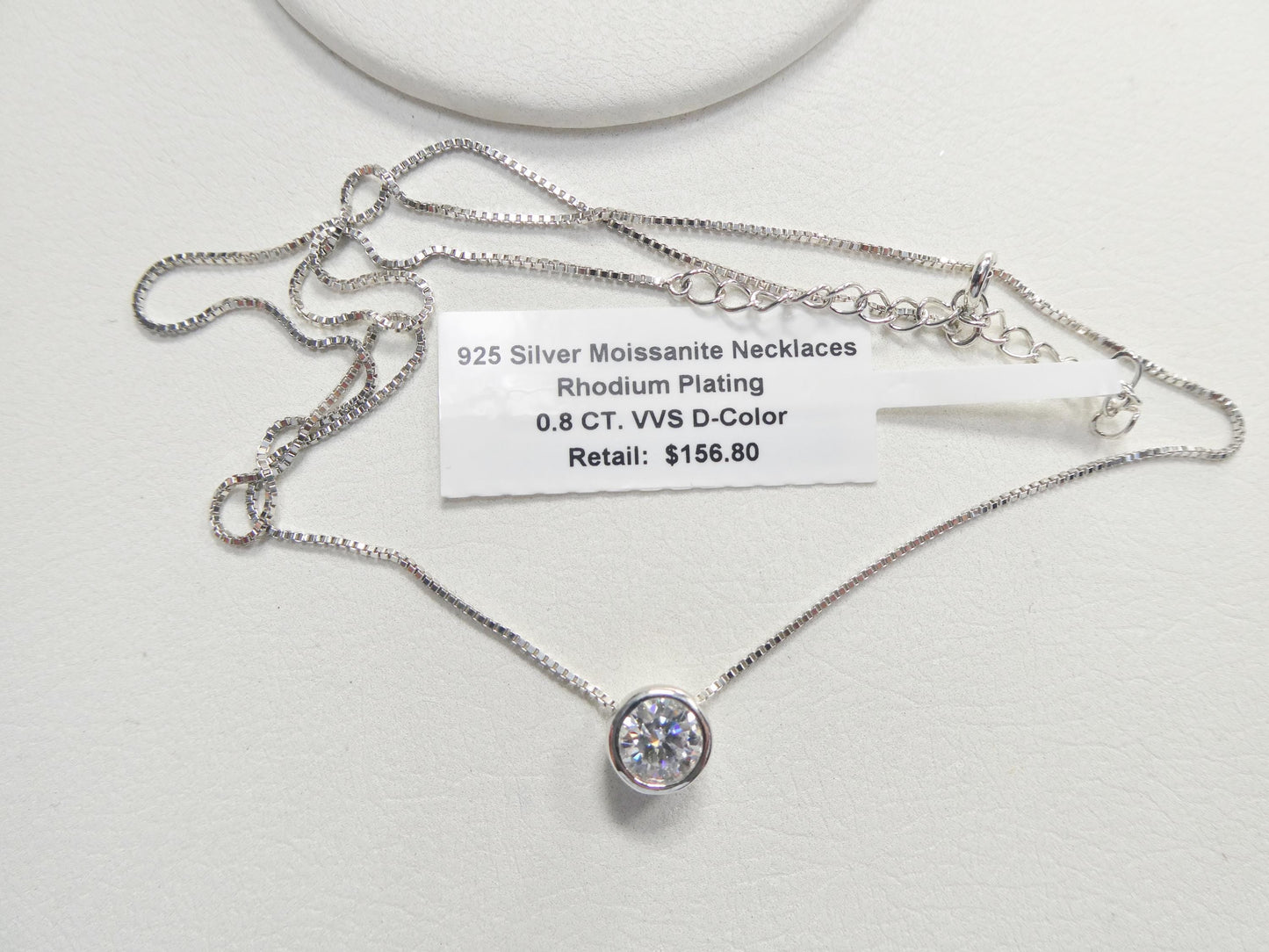 925 sterling silver round bezel setting moissanite necklace