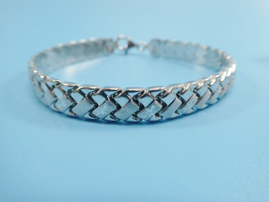 8 inch basket STAMPATO bracelet white gold tone 14k white gold tone finish over real 925 sterling silver