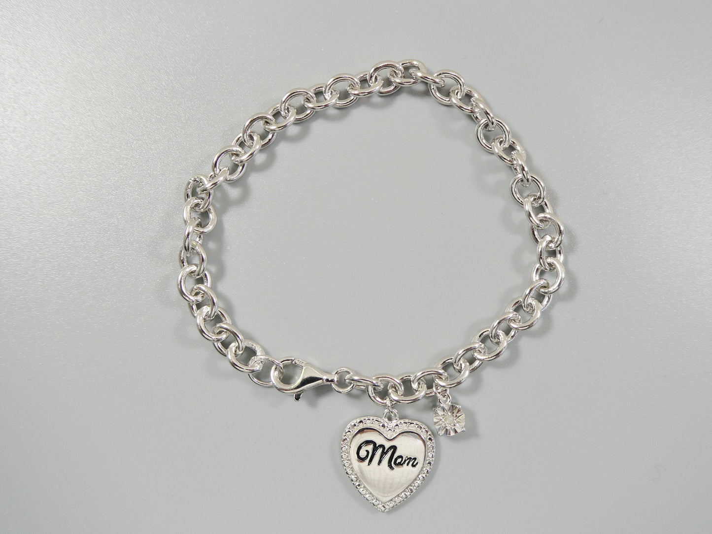 real 7 inch 925 sterling silver cable mom heart bracelet