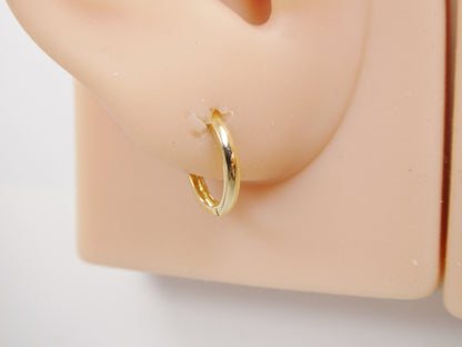 Real 10k Solid Yellow Gold 12mm Plain Hoop Huggie Earrings