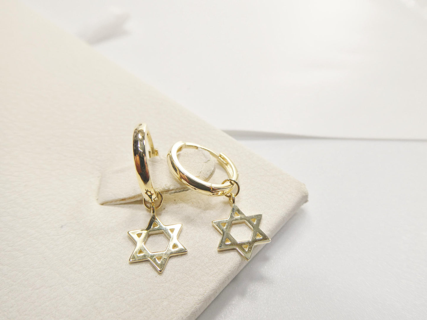 10k real solid gold star David dangle on plain huggie fancy earrings