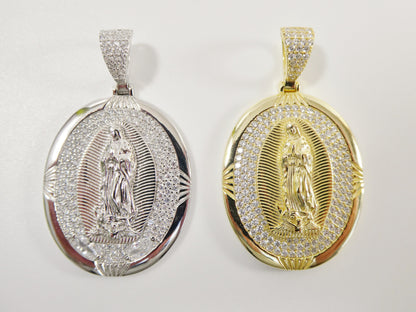 Real 925 Sterling Silver Large Guadalupe Virgin Mary Medallion Pendent