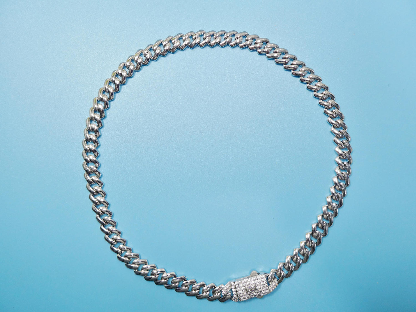 Monaco Cuban necklace brass rhodium plated 14k white gold filled 9mm