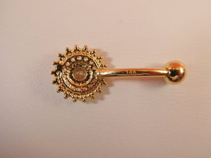 14k Real Solid Yellow Gold Round Shape Belly Button Ring Piercing
