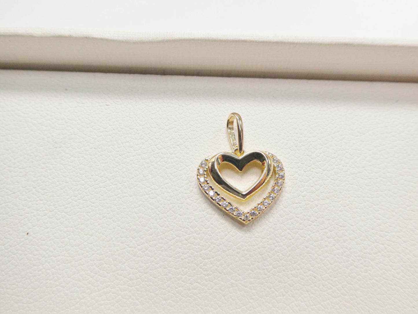 10k Yellow Gold Figaro Chain Necklace with Double Heart Pendant