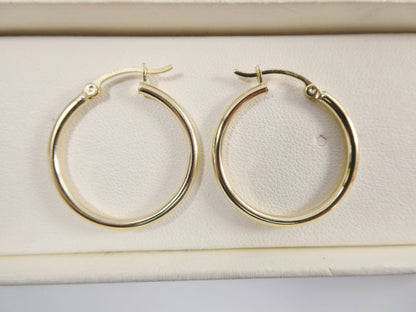 Real 10k Solid Yellow Gold Plain High Polish 25mm Hoop Earrings