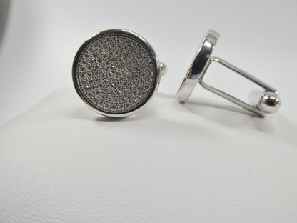 Real 925 Sterling Silver Micro Fave Full Stone Setting Cufflinks