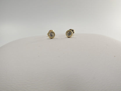 Real 10k Solid Yellow Gold Push Post 3mm Stone Small Stud Earrings