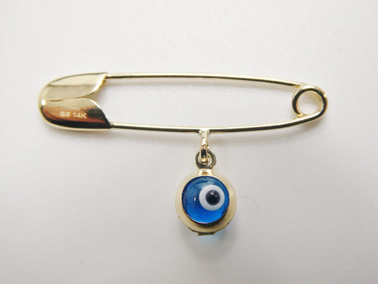 14k real solid yellow gold baby evil eye newborn pin brooch