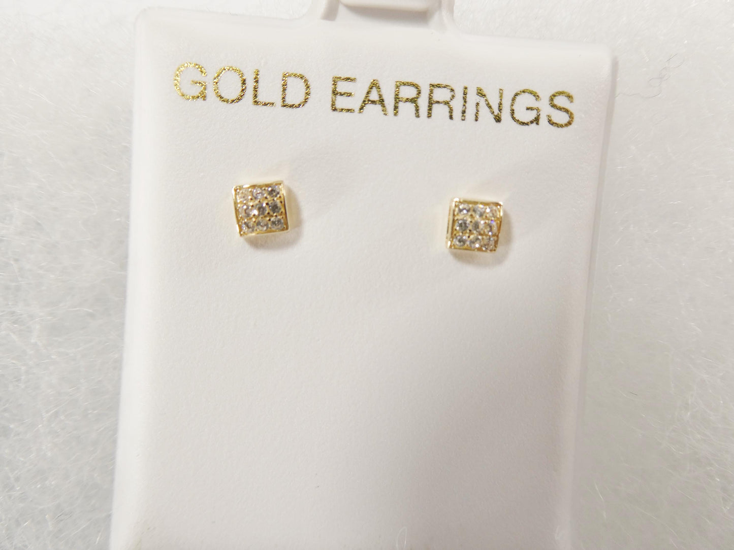 real 10k solid yellow gold puff square push post stud earring
