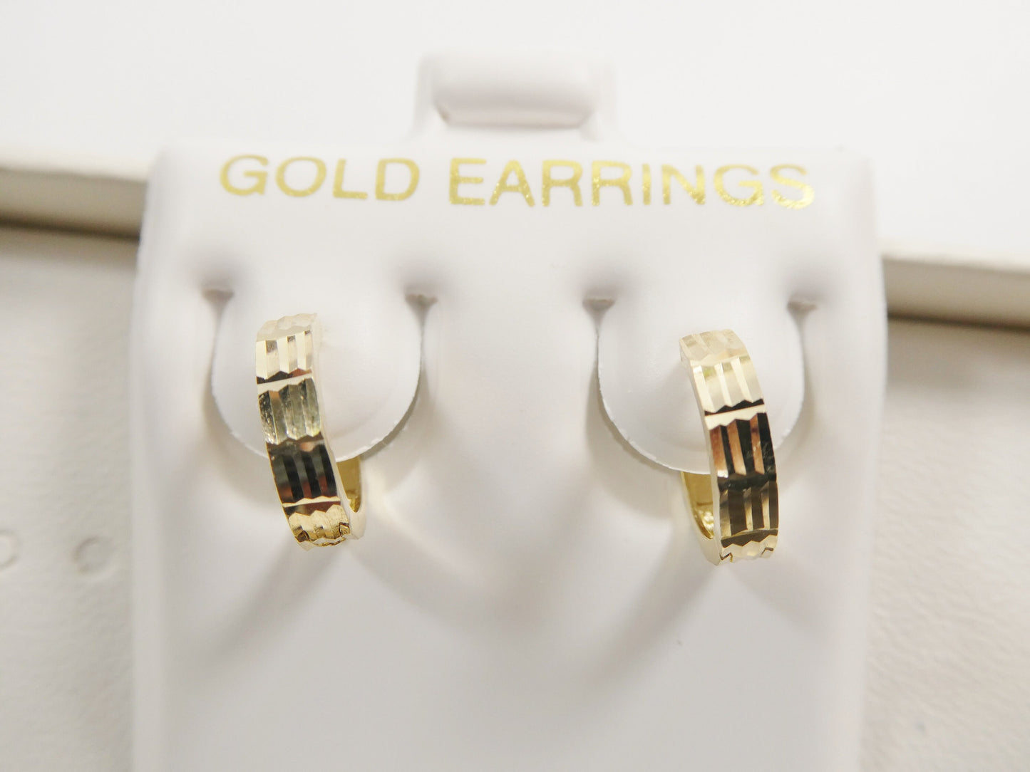 real 10k solid yellow gold diamond cut 10mm hoop huggie earrings