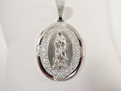 Real 925 Sterling Silver Large Guadalupe Virgin Mary Medallion Pendent
