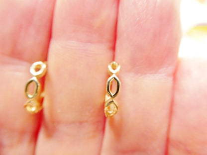 Real 10k Solid Yellow Gold Designer Hoop Huggie Earrings
