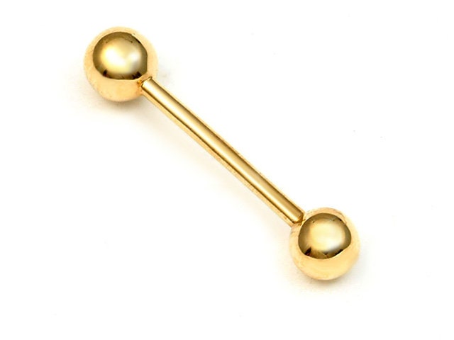 14k real solid yellow gold 13MM straight barbell tongue belly button ring piercing
