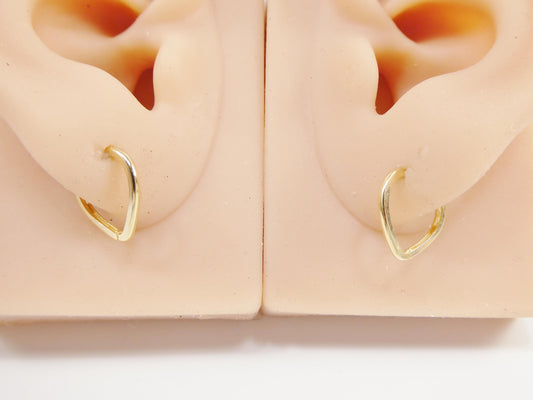 real 10k solid yellow gold plain heart hoop huggie earring