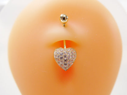 14k Real Solid Yellow Gold Heart Belly Button Ring Piercing