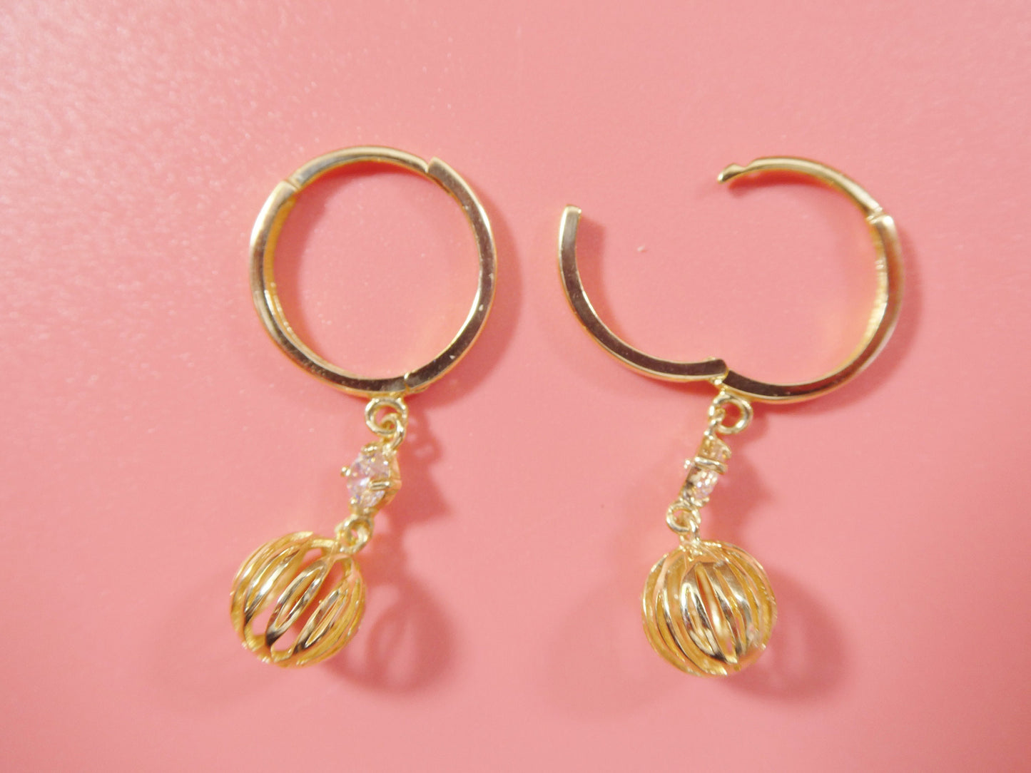10k real yellow gold ball dangle plain huggie earrings