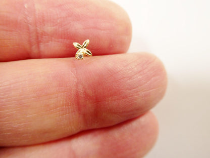 14k Real Solid Yellow Gold Flower Stud Nose Ring
