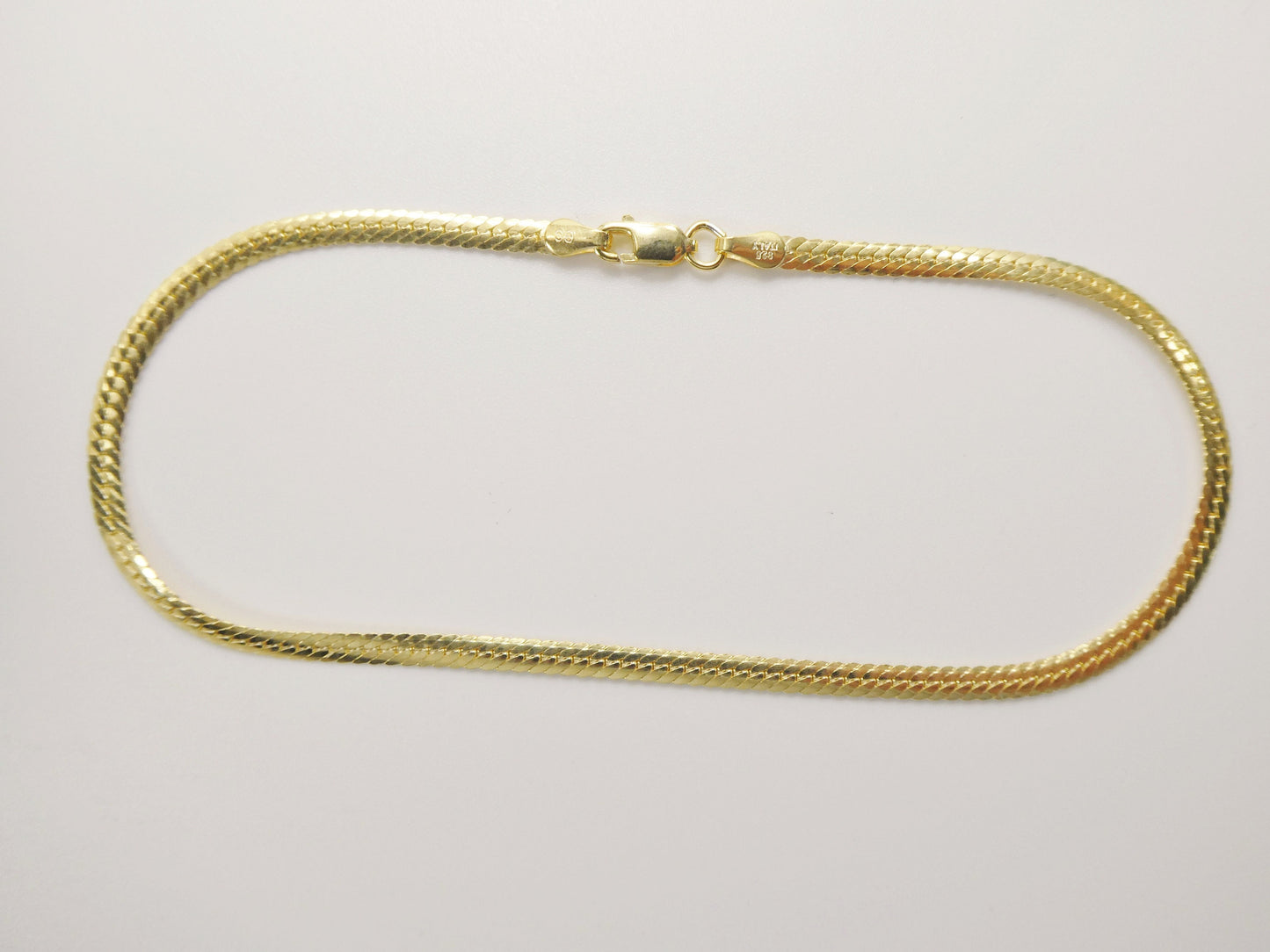 Real 925 sterling silver puff herringbone 10 inch anklet 14k yellow gold finish