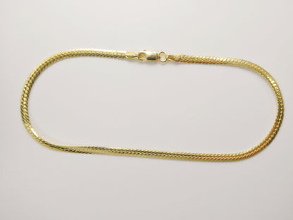 Real 925 Sterling Silver Puff Herringbone 10 Inch Anklet 14k Yellow Gold Finish