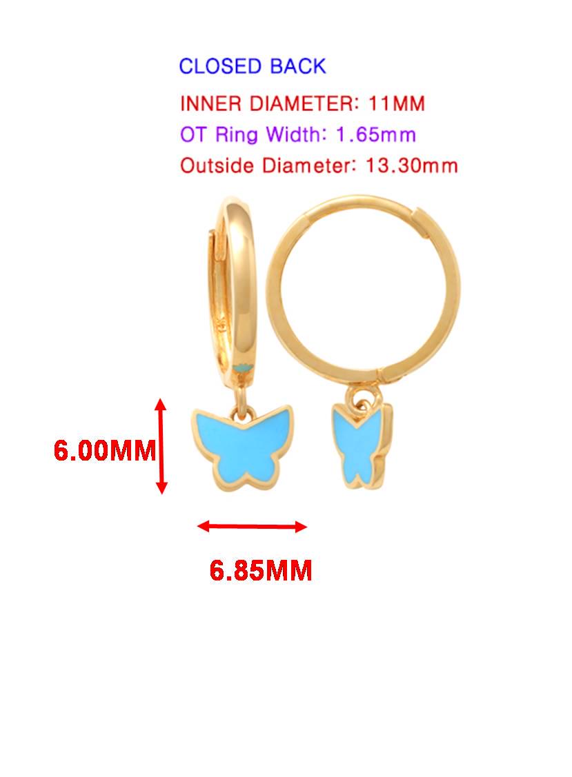 real 10k solid yellow gold enamel drop butterfly hoop huggie earrings
