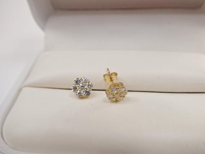 Real 10k Solid Yellow Gold 5.7mm Flower Push Post Stud Earrings