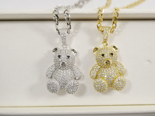 925 sterling silver teddy bear set chain and pendent