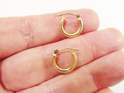 Real 10k Solid Yellow Gold Plain Polish Hoop 12mm Tube Earrings