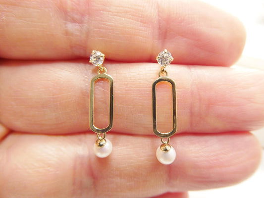 real 10k solid yellow gold paperclip dangling push post earrings