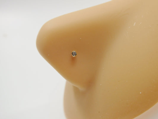 14k real solid yellow gold real diamond stone twist nose ring