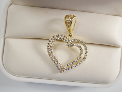 14k Real Solid Yellow Gold Full Stone Setting Heart Charm Pendent