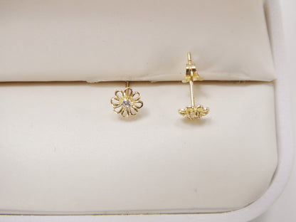 10k Real Solid Yellow Gold Small Flower Push Back Earrings