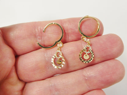 10k Real Solid Yellow Gold Circle Drop Huggie Earrings