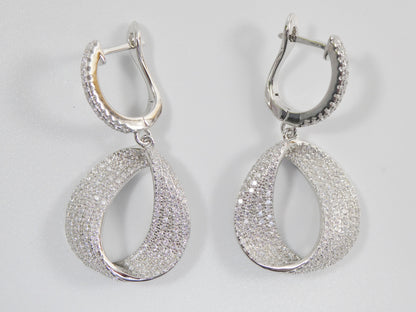 Real 925 Sterling Silver Micro Pave Setting 14k White Gold Color Finish Drop Earrings