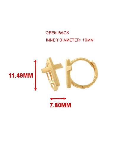 Real 10k Solid Yellow Gold Cross Hoop Huggie Earrings
