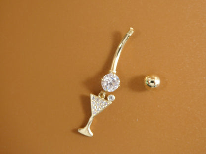 14k Real Solid Yellow Gold Wine Cup Belly Vutton Ring Piercing