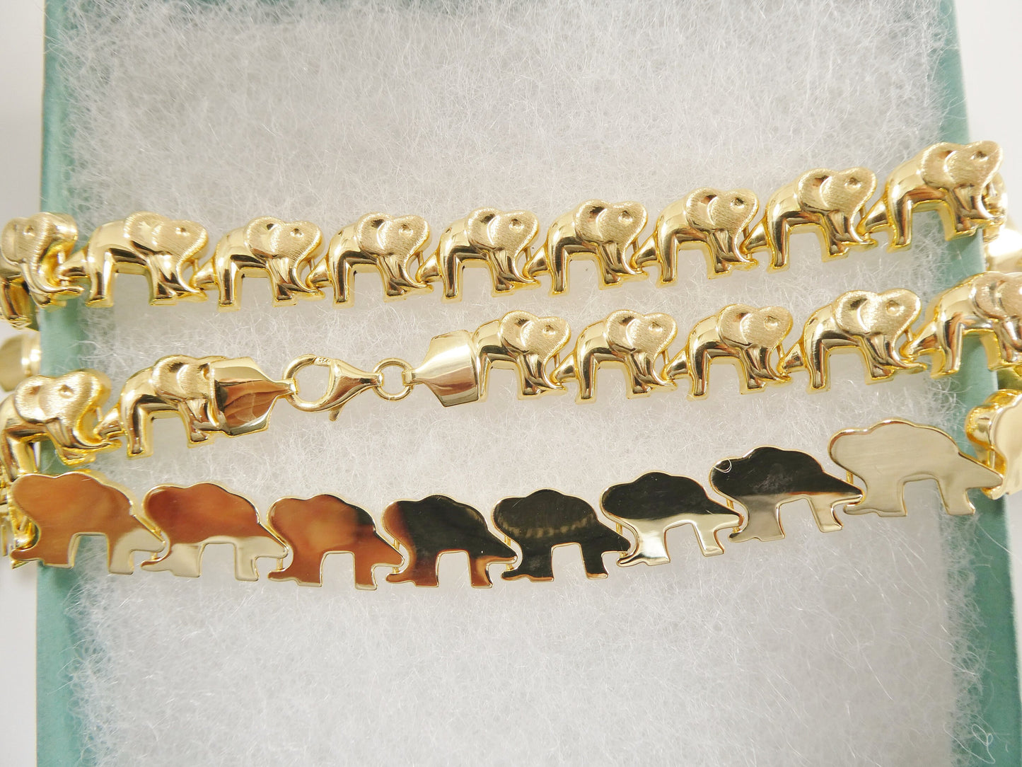 real 925 sterling silver all yellow tone elephant set necklace and bracelet