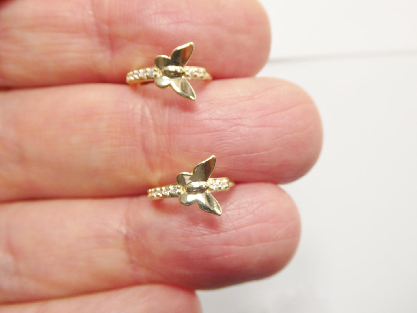 real 10k solid yellow gold designer butterfly hoop huggie earrings