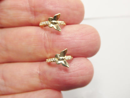 Real 10k Solid Yellow Gold Designer Butterfly Hoop Huggie Earrings