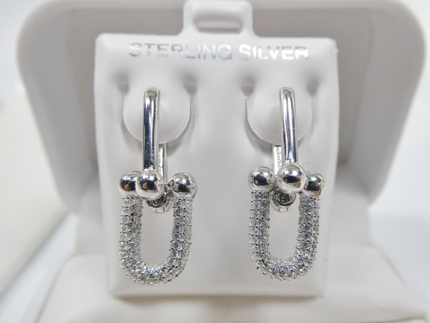real 925 sterling silver u-shape paperclip earrings
