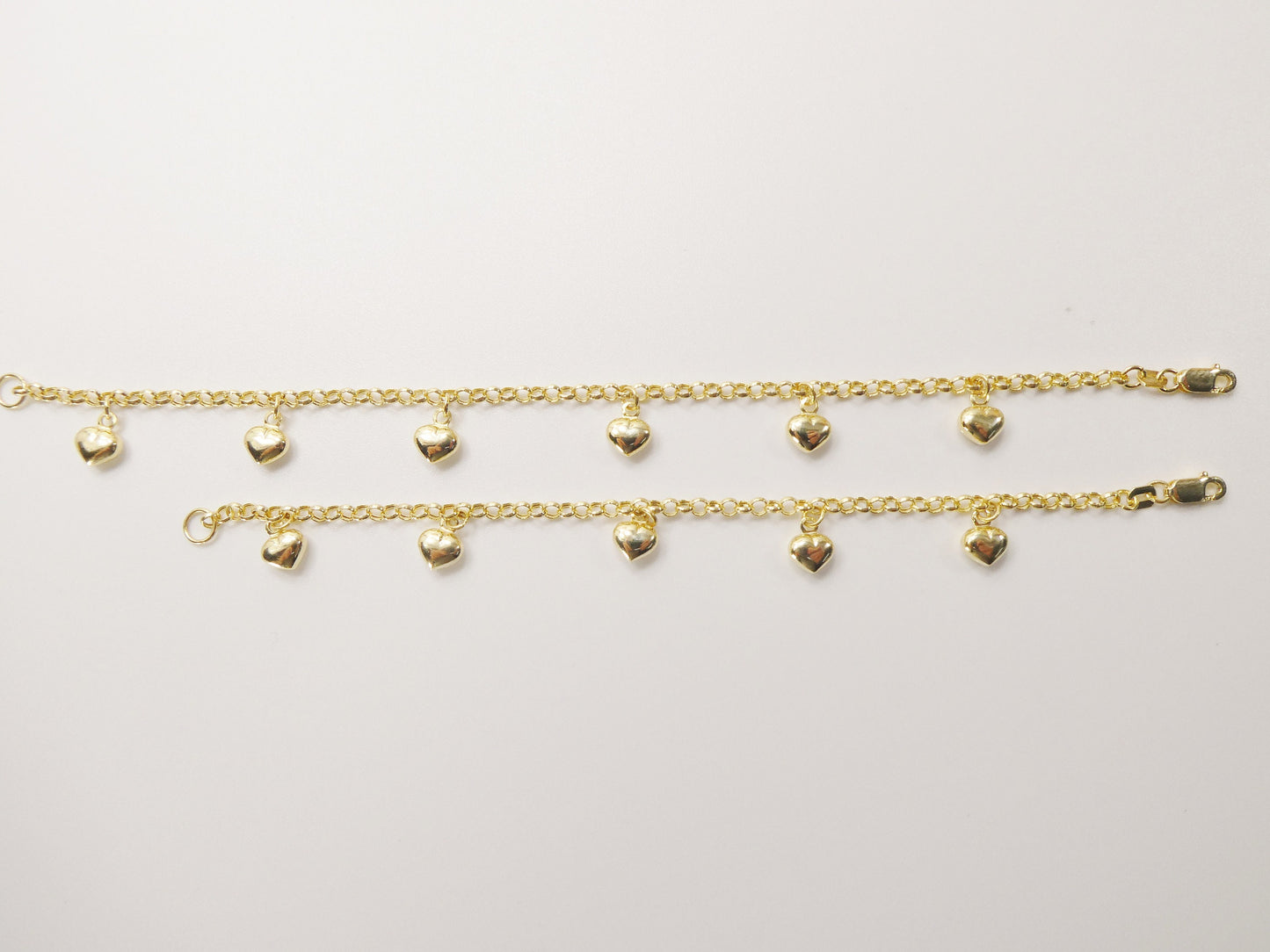 real 10k solid yellow gold 5.5/ 6.5 inch children/women heart dangling cable bracelet