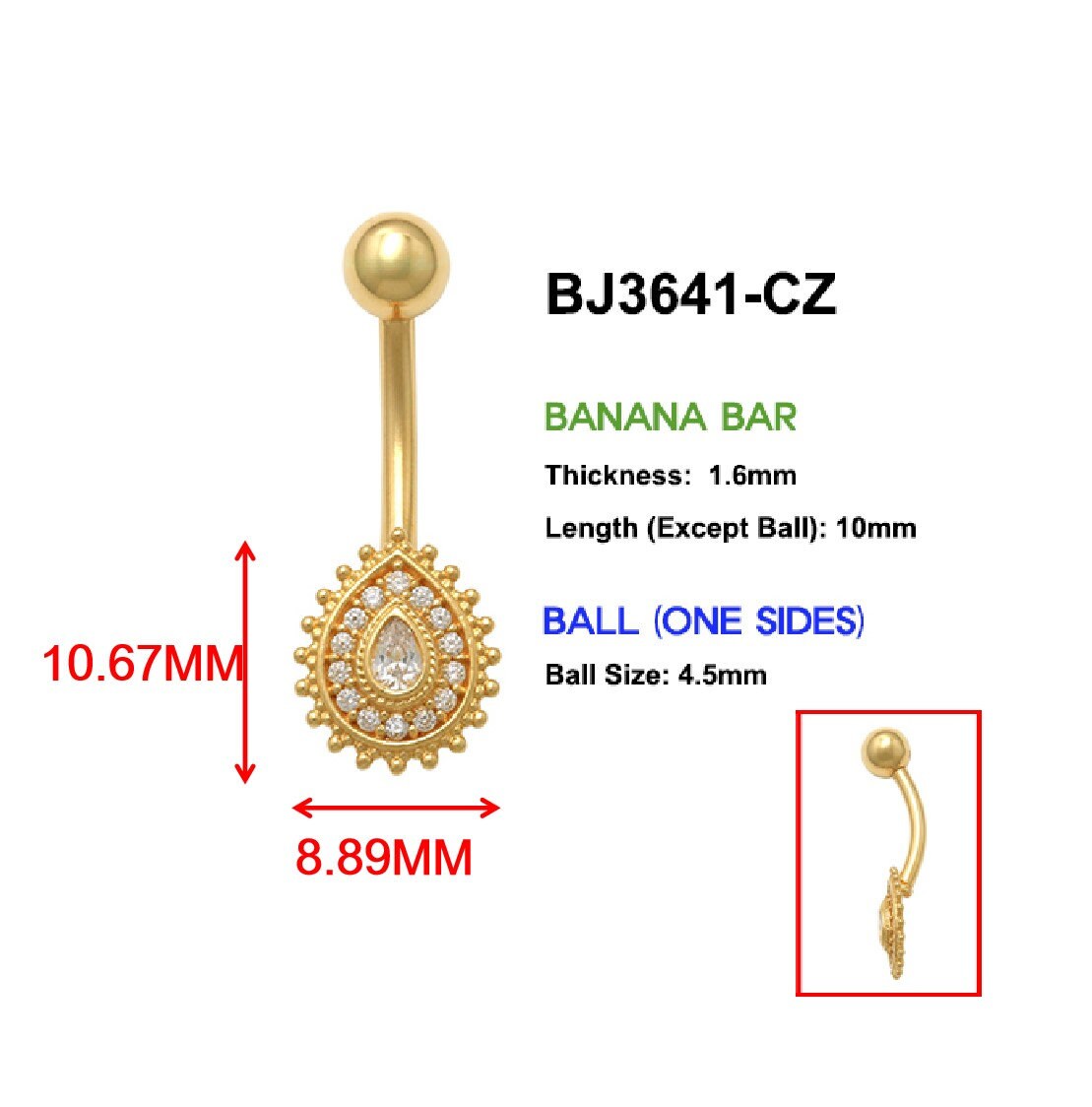 14k real solid yellow gold high polish oval shape belly button ring piercing