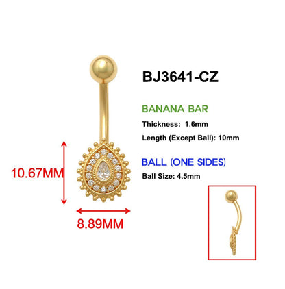 14k Real Solid Yellow Gold High Polish Oval Shape Belly Button Ring Piercing