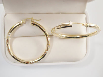 10k Real Solid Yellow Gold Diamond Cut Hoop Earrings