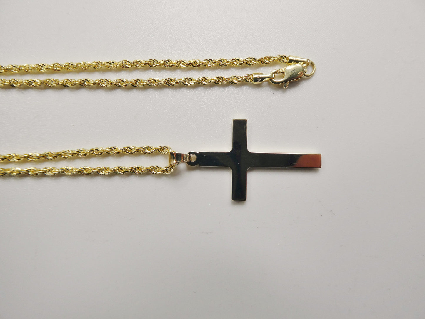 14k real solid yellow gold super polish cross pendent and robe chain necklace