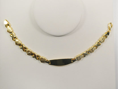 Real 925 Sterling Silver Stampato X Heart ID Bracelet 14k Yellow Gold Finish