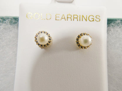 Real 10k Solid Yellow Gold Freshwater Cultured Pearl Screw Back Stud Earrings