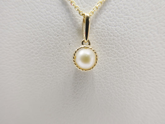 14k real solid yellow gold freshwater pearl pendent and cable necklace